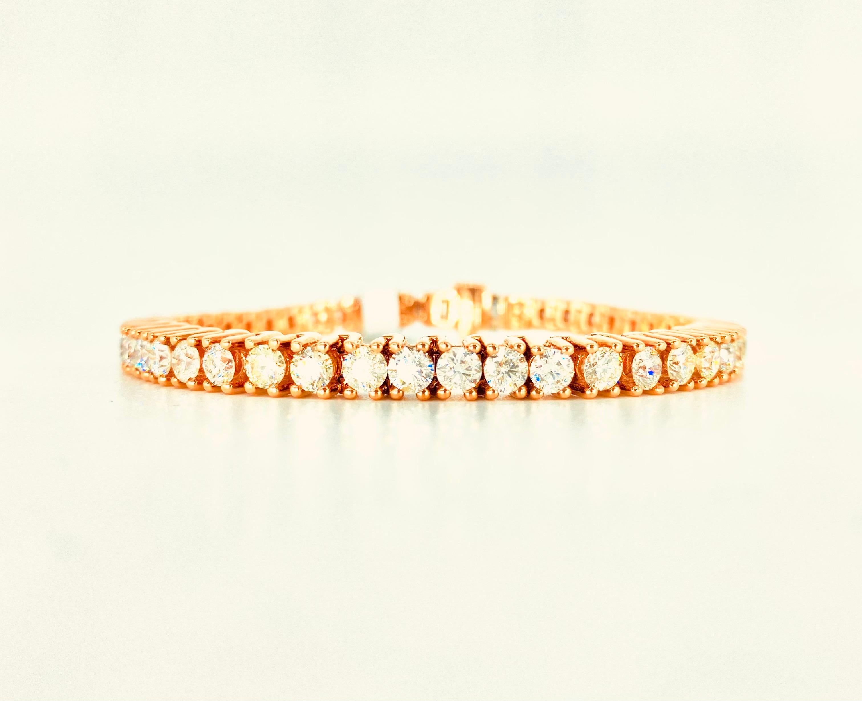 Taille ronde Bracelet tennis hommes 15.00 carats poids total diamants or rose en vente
