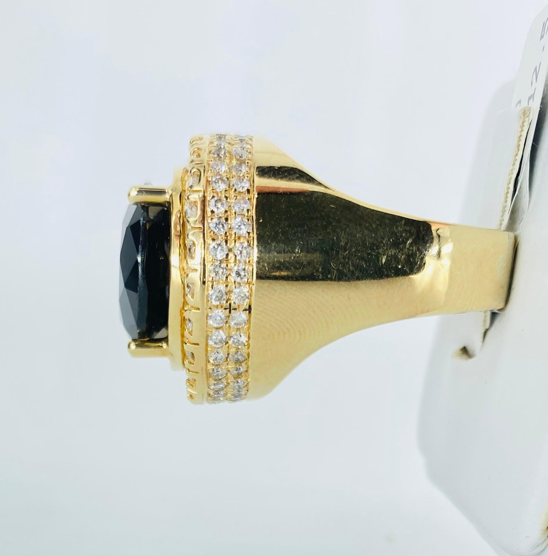 Round Cut Men’s 16.25mm Black Onyx 4.00 Carat Diamonds BIG Statement Ring For Sale