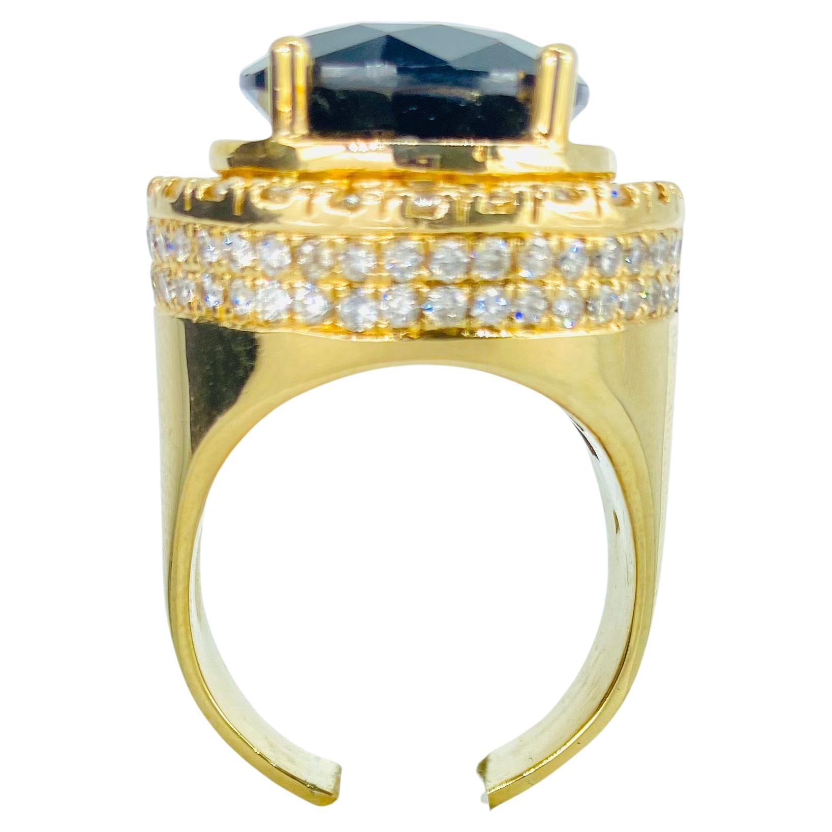 Bague homme 16.25mm Onyx noir 4.00 Carat Diamants BIG Statement Ring en vente