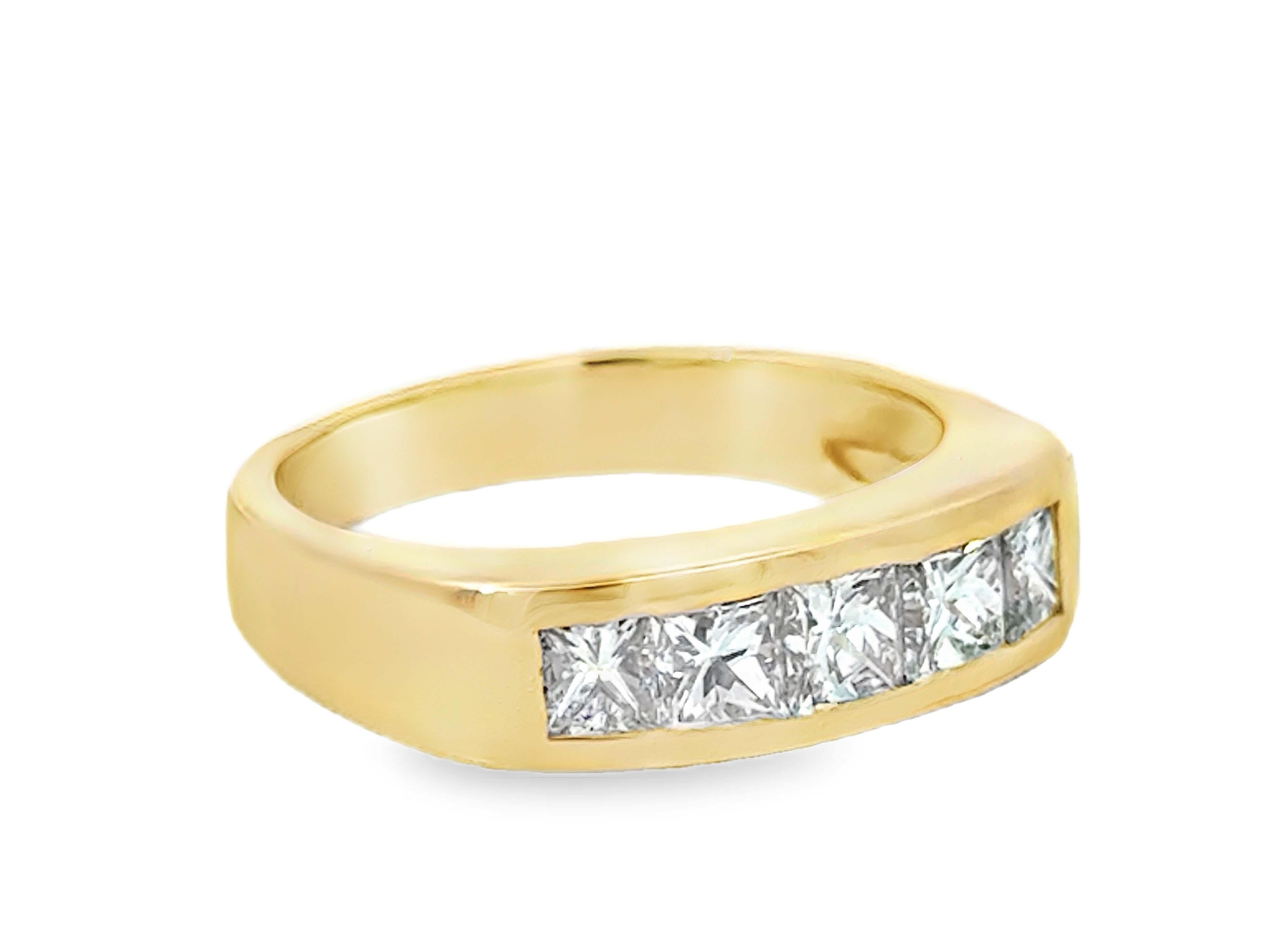 Modern Mens 1.75 Carat Princess Cut Channel Set Diamond Band Ring 14K Yellow Gold For Sale