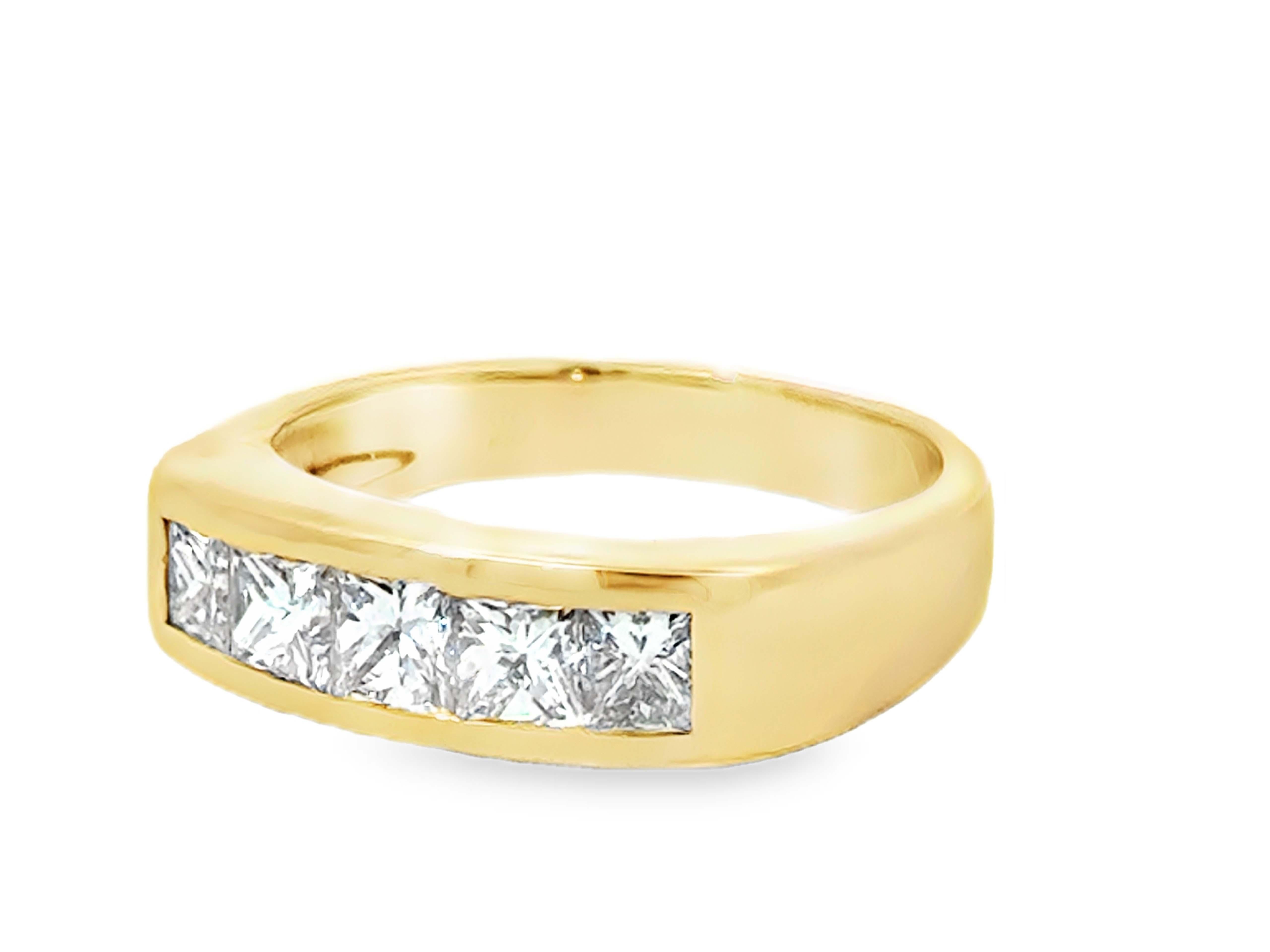 Mens 1.75 Carat Princess Cut Channel Set Diamond Band Ring 14K Yellow Gold In New Condition For Sale In Honolulu, HI