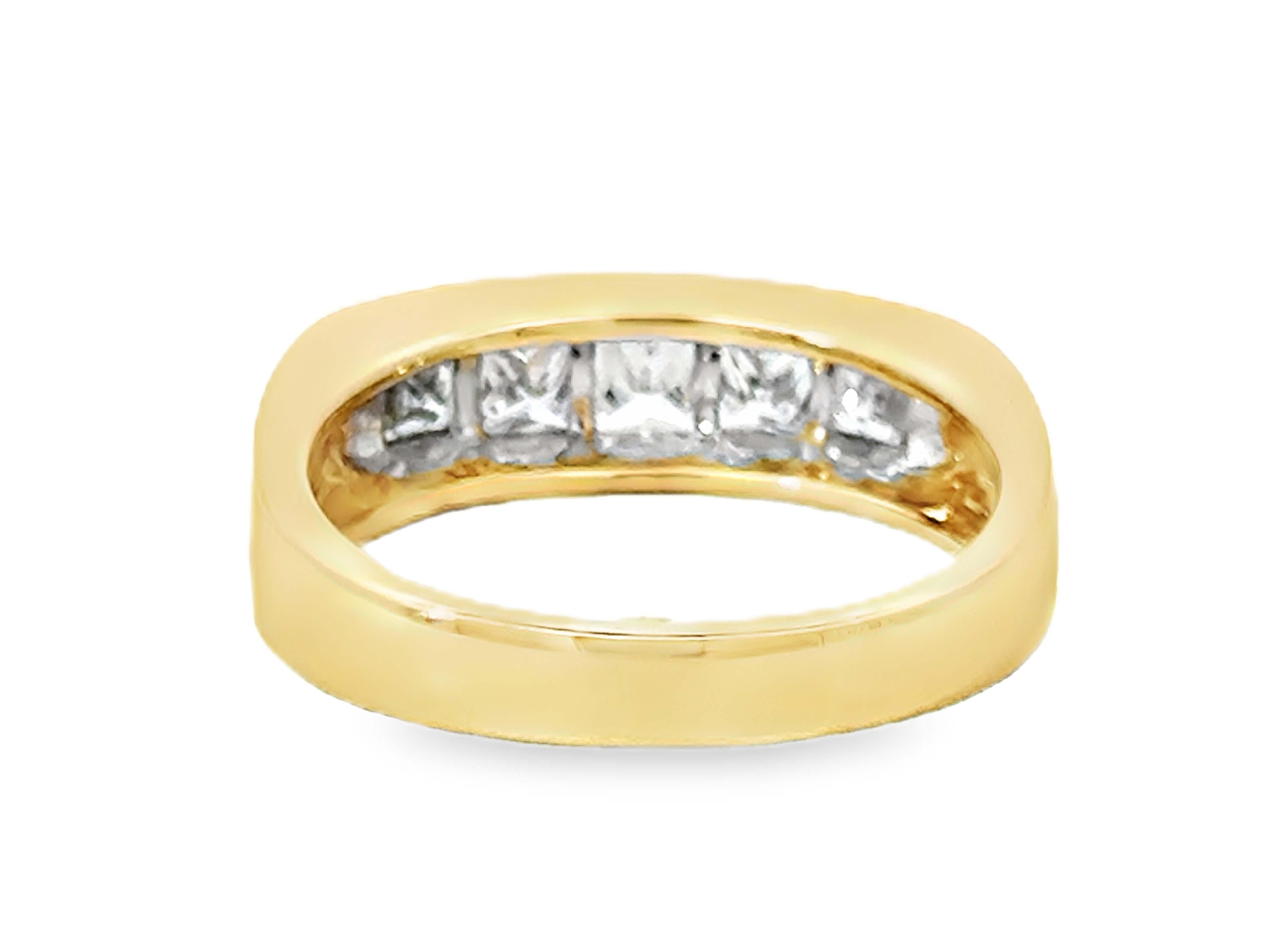 Mens 1.75 Carat Princess Cut Channel Set Diamond Band Ring 14K Yellow Gold For Sale 2