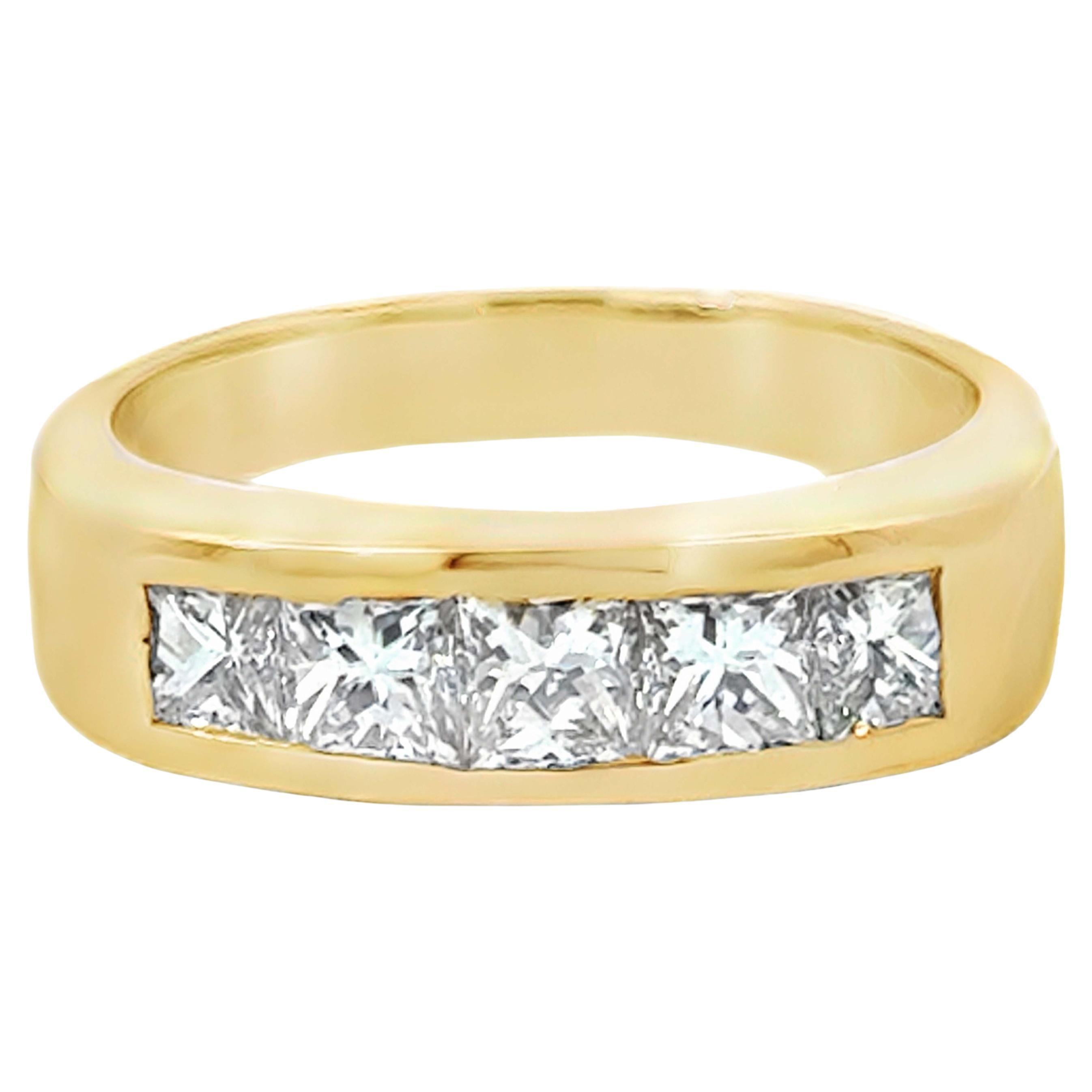 Mens 1.75 Carat Princess Cut Channel Set Diamond Band Ring 14K Yellow Gold For Sale