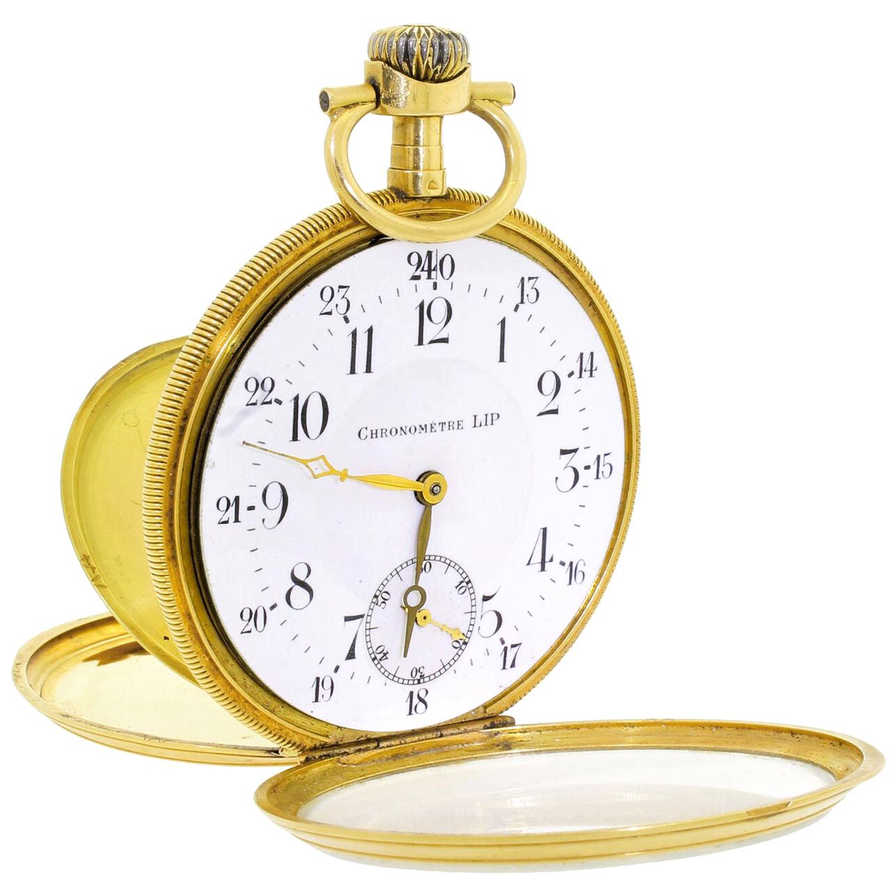 Men's 18 Karat Gold Lip Chronometre Dress Pocket Watch France Art Deco Case