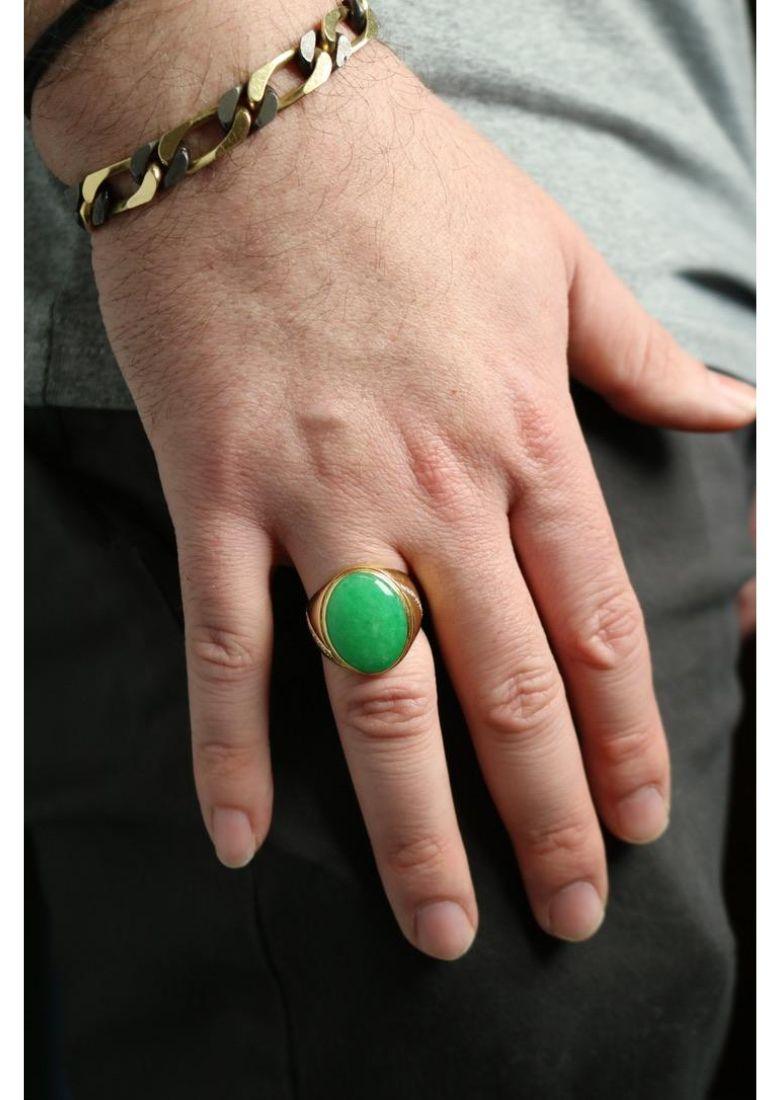 Mens Jade Diamond Signet Ring ~10.5ctw 18K Yellow Gold Size 9 For Sale 4