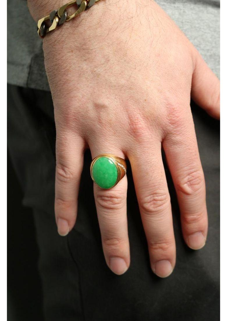 Mens Jade Diamond Signet Ring ~10.5ctw 18K Yellow Gold Size 9 For Sale 5