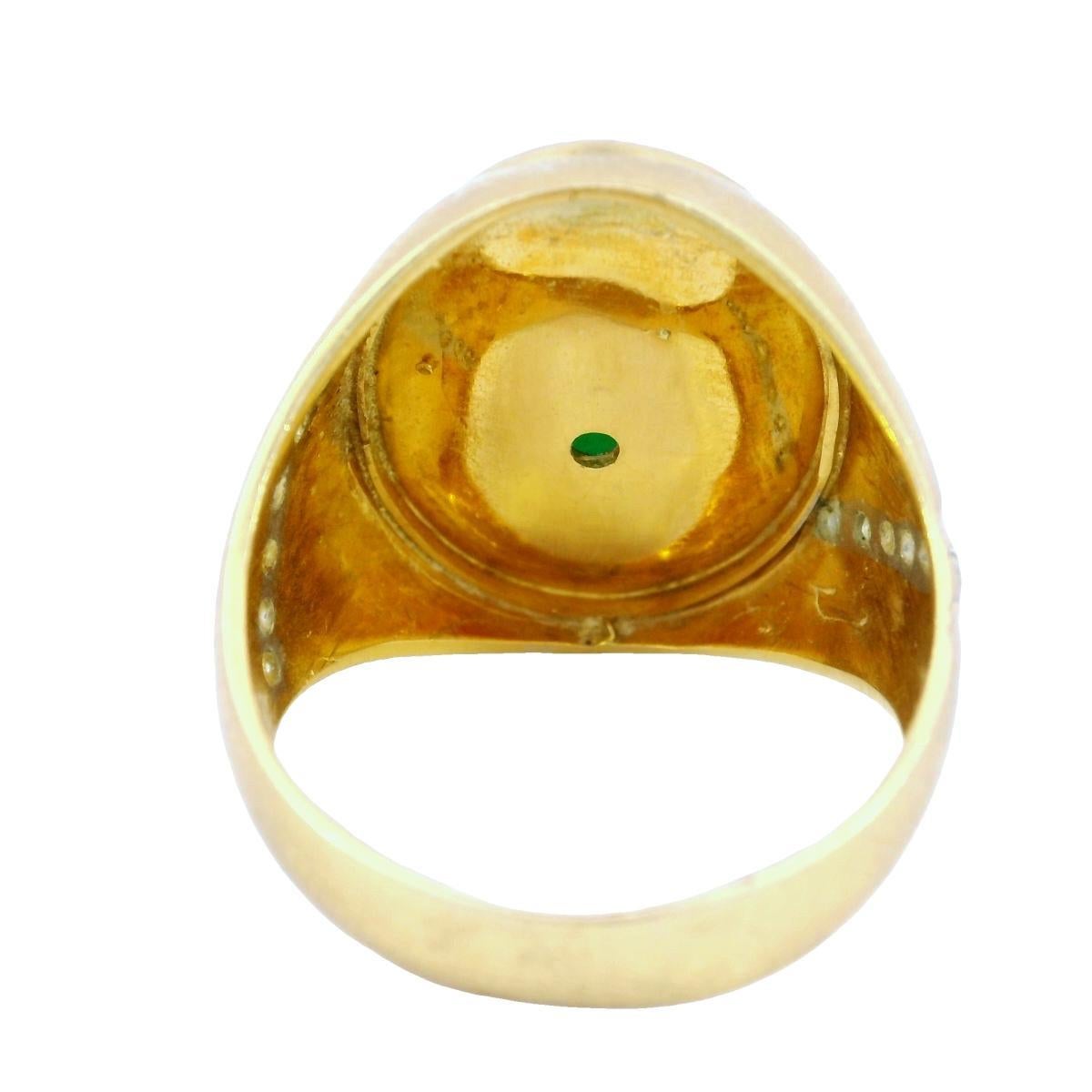 Cabochon Mens Jade Diamond Signet Ring ~10.5ctw 18K Yellow Gold Size 9 For Sale