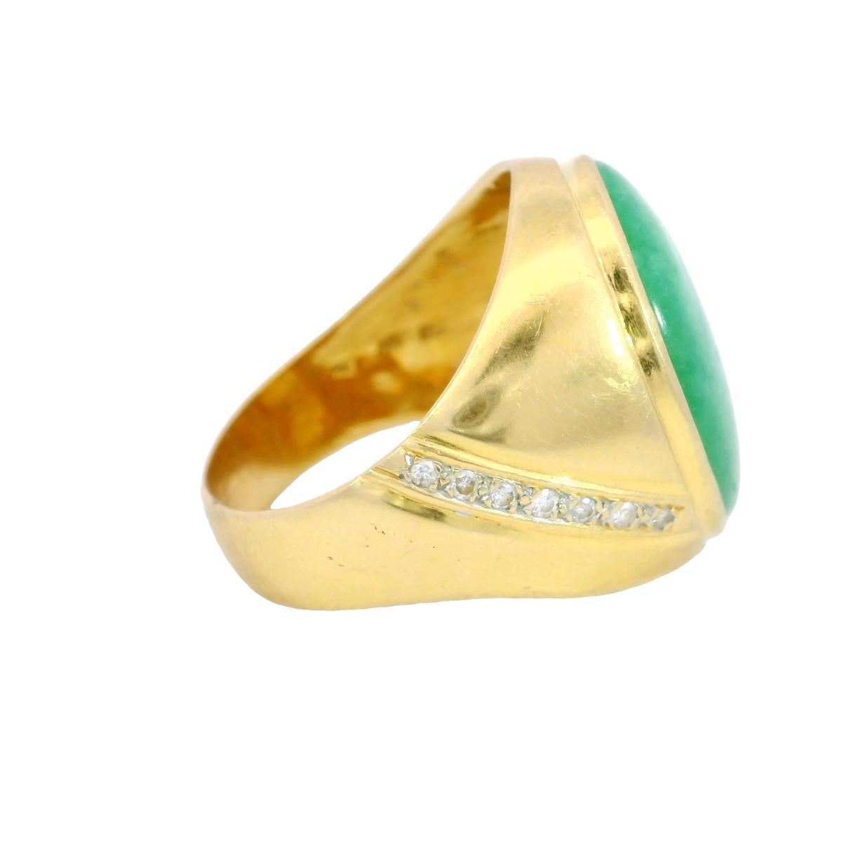 Mens Jade Diamond Signet Ring ~10.5ctw 18K Yellow Gold Size 9 In Good Condition For Sale In Fairfield, CT
