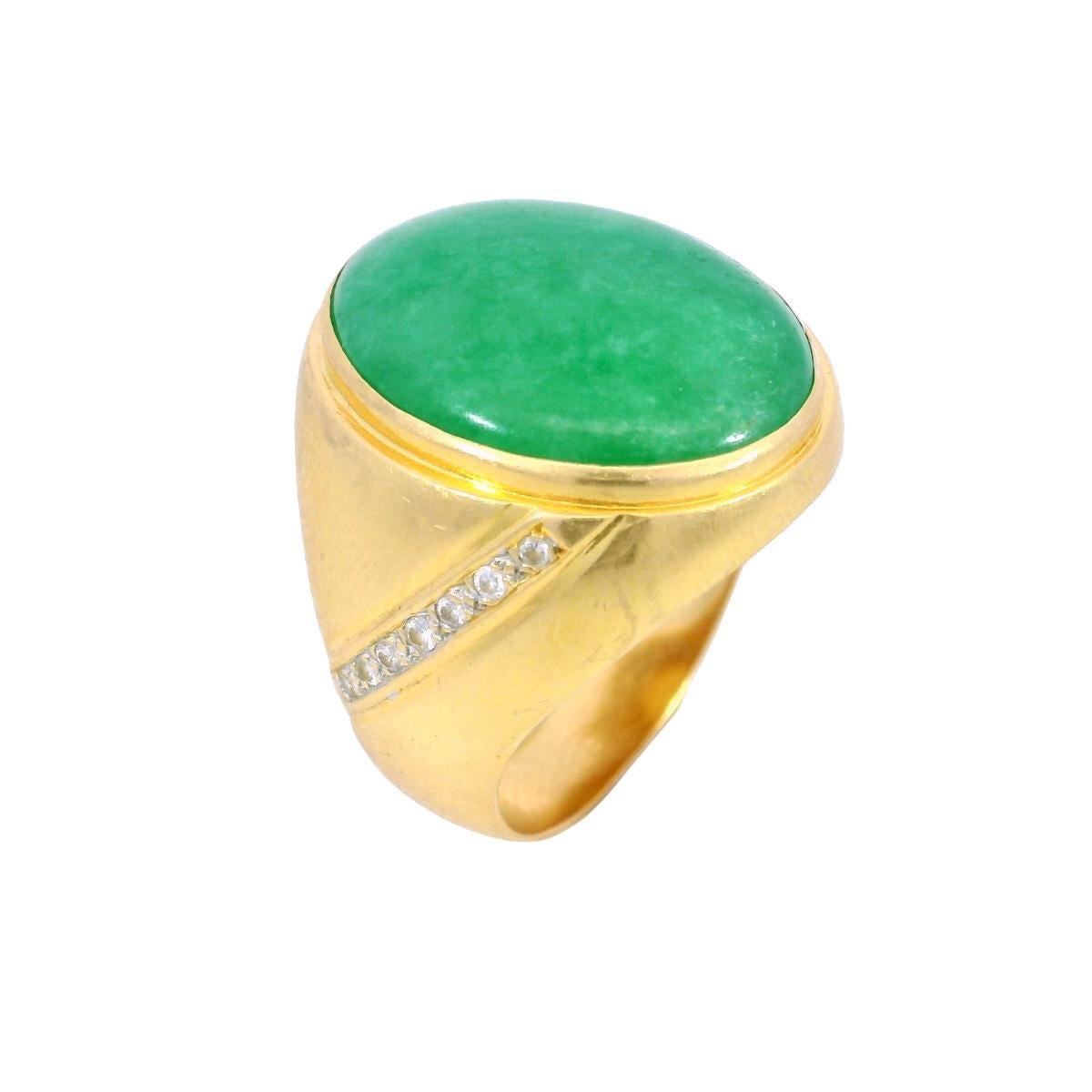 Men's Mens Jade Diamond Signet Ring ~10.5ctw 18K Yellow Gold Size 9 For Sale