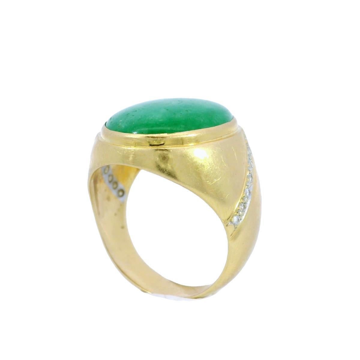 Mens Jade Diamond Signet Ring ~10.5ctw 18K Yellow Gold Size 9 For Sale 1