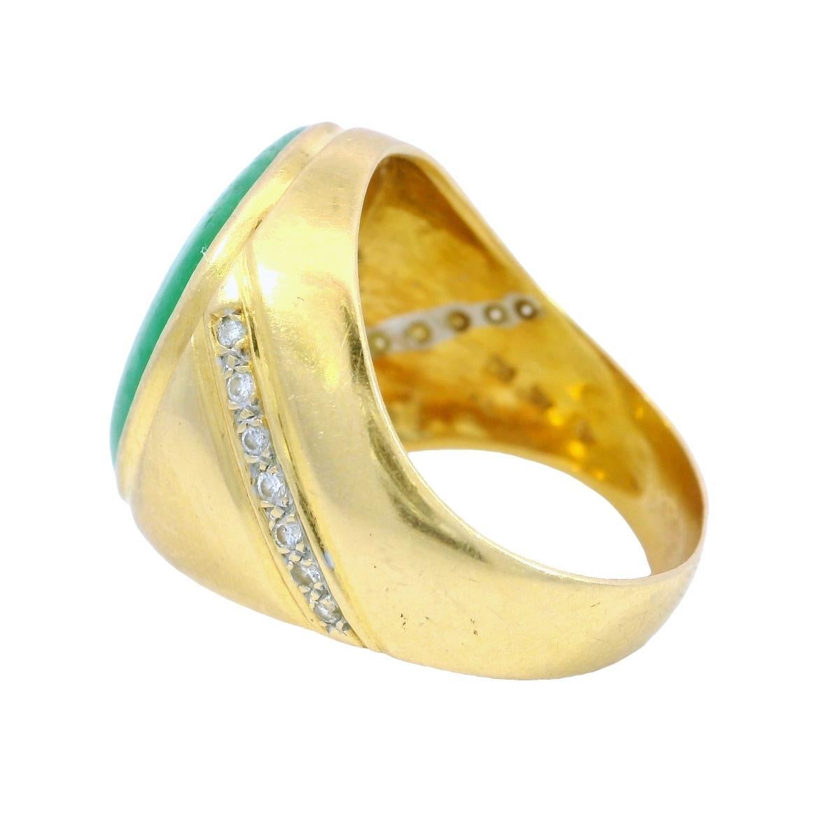 Mens Jade Diamond Signet Ring ~10.5ctw 18K Yellow Gold Size 9 For Sale 2