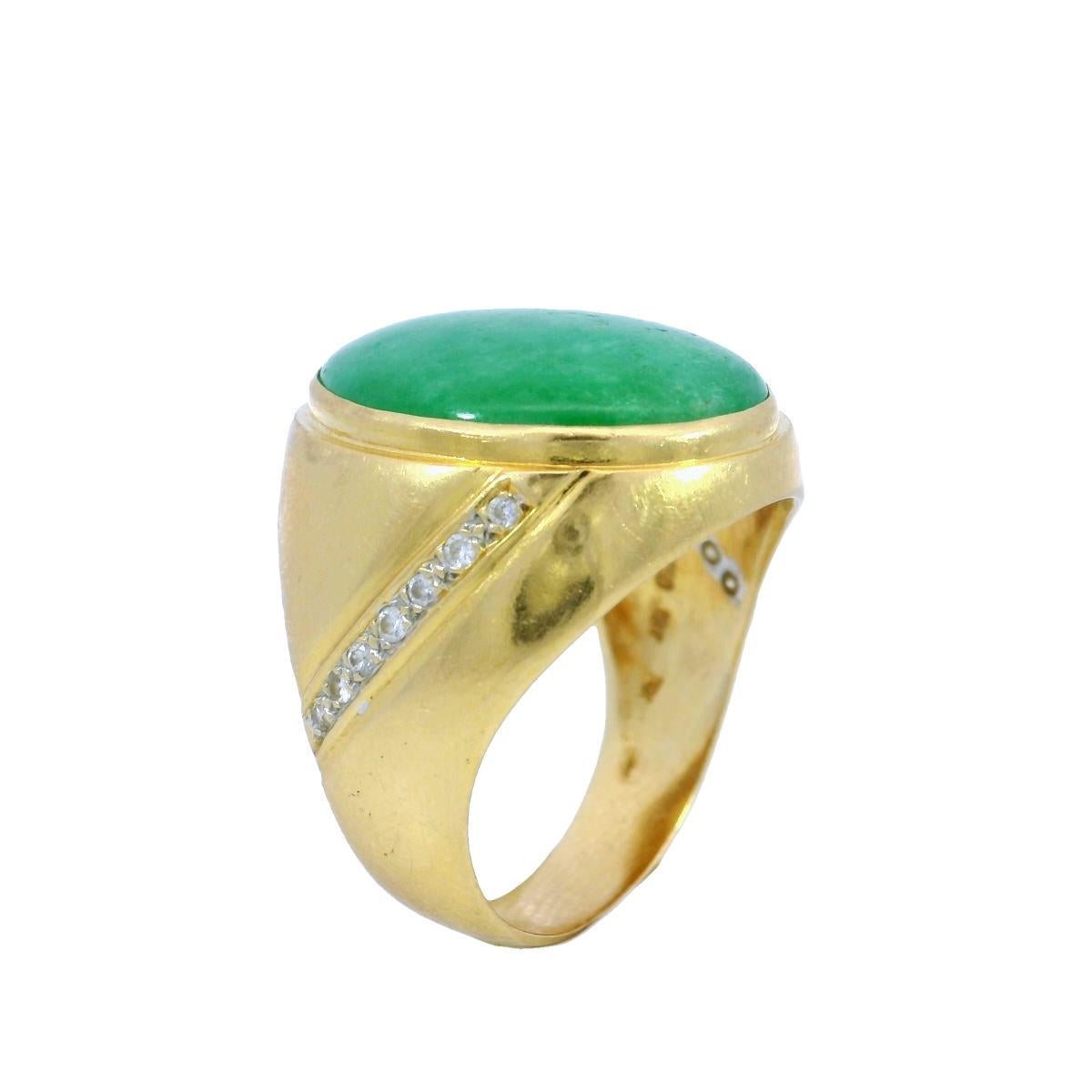 Mens Jade Diamond Signet Ring ~10.5ctw 18K Yellow Gold Size 9 For Sale 3