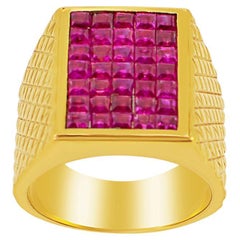 Herrenring aus 18 Karat Gelbgold mit rosa Saphir in unsichtbarer Fassung, Vintage
