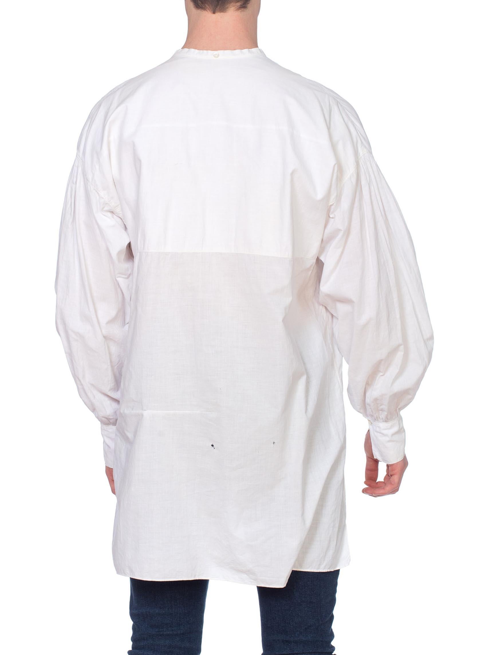 Gray Victorian White Organic Cotton Men's 1850'S Or Earlier Hand Embroidered Shirt