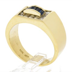 Men's 18K Gold 0.95ctw Baguette Channel Set Sapphire & Round Diamond Band Ring