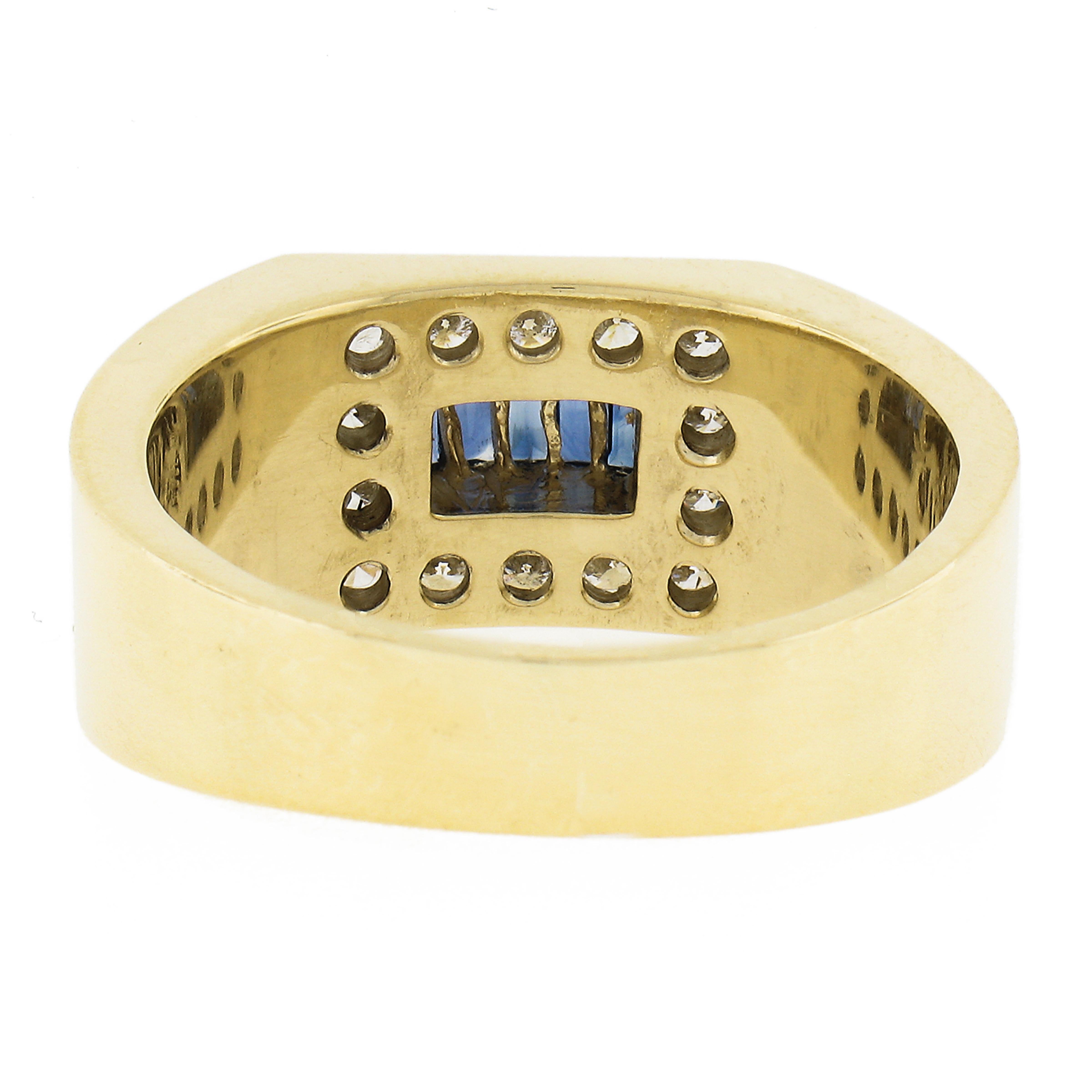 Men's 18K Gold 0.95ctw Baguette Channel Set Sapphire & Round Diamond Band Ring For Sale 3