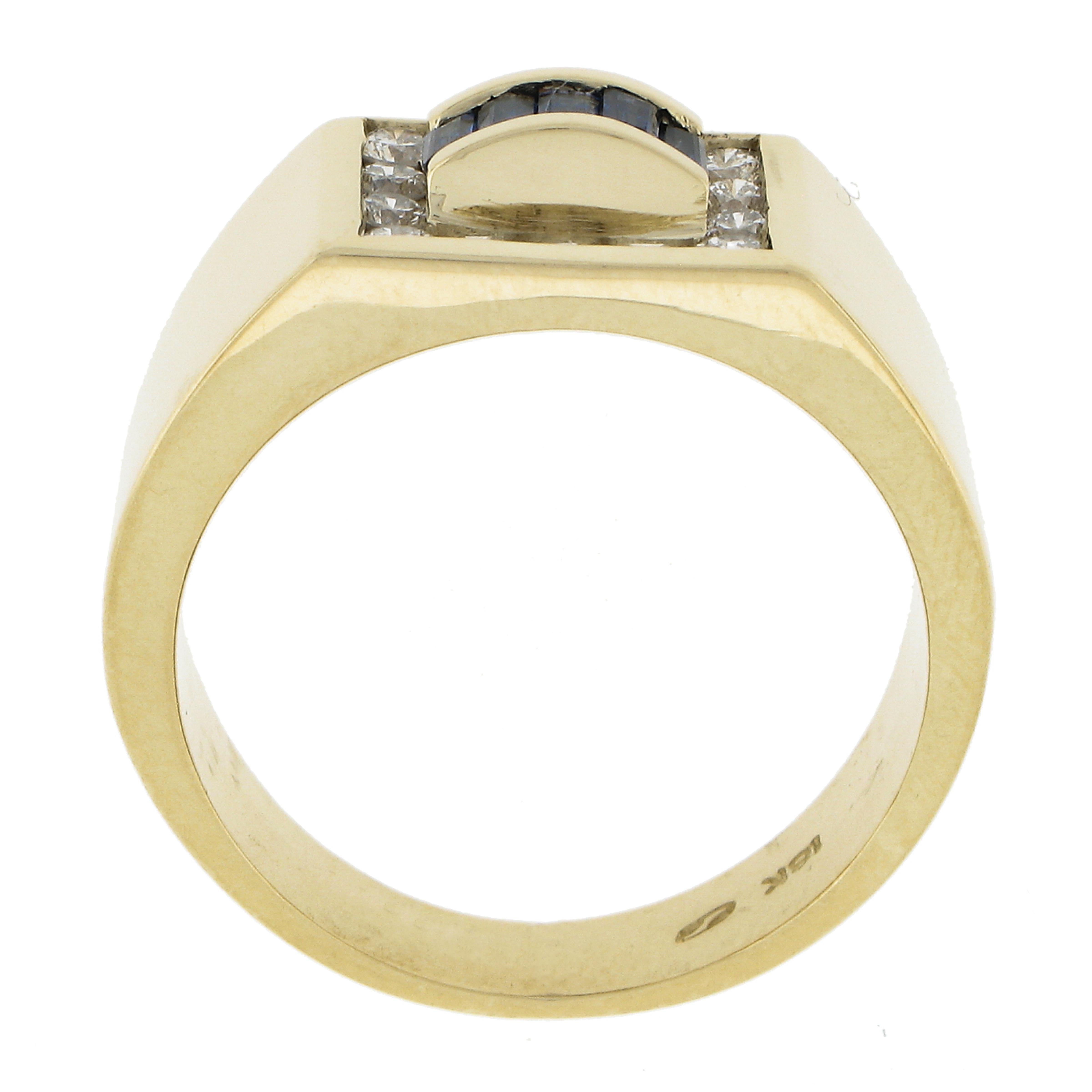 Men's 18K Gold 0.95ctw Baguette Channel Set Sapphire & Round Diamond Band Ring For Sale 4