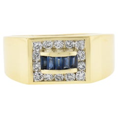 Men's 18K Gold 0.95ctw Baguette Channel Set Sapphire & Round Diamond Band Ring