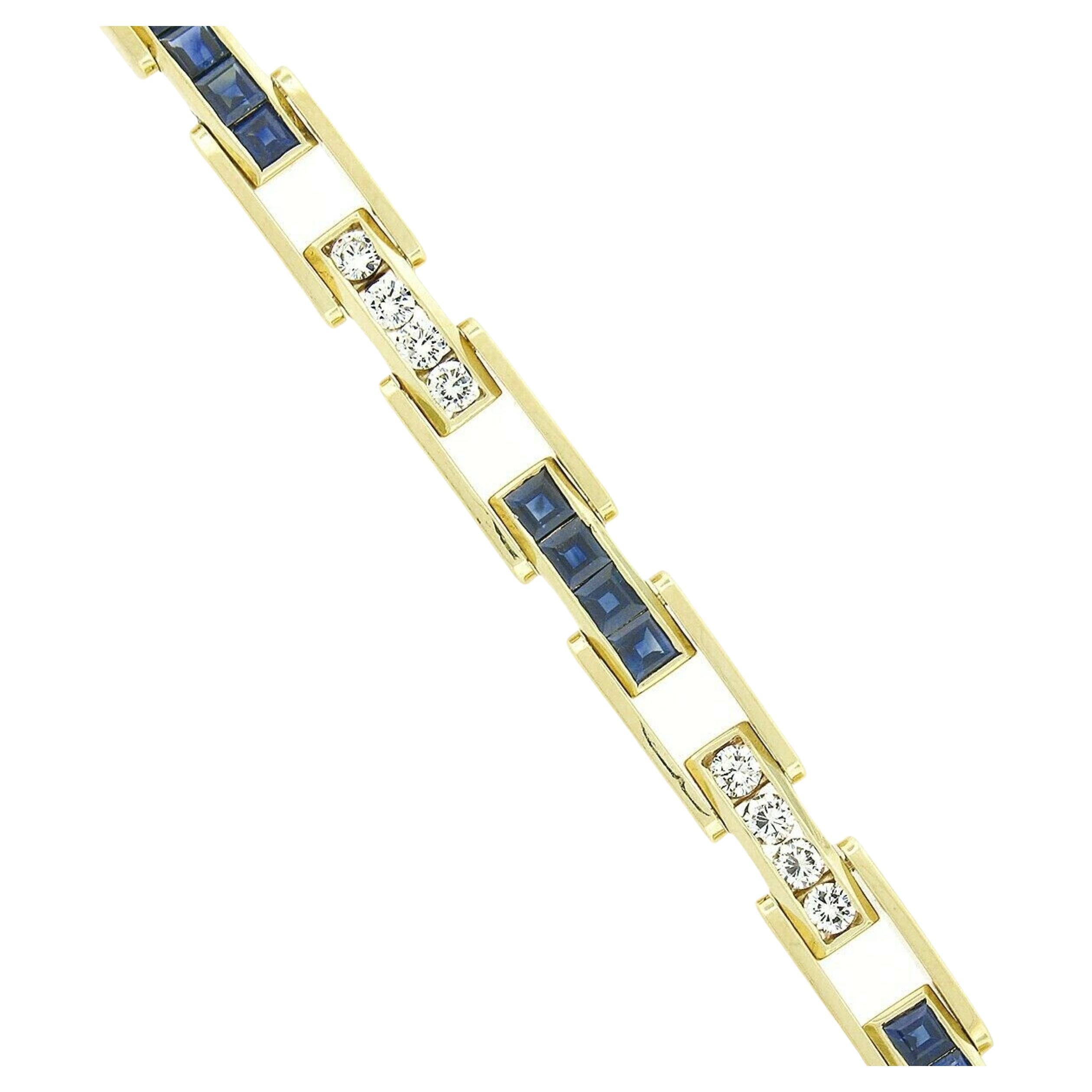 Men's 18k Gold 9.60ct GIA No Heat Sapphire & Round Diamond Channel Link Bracelet