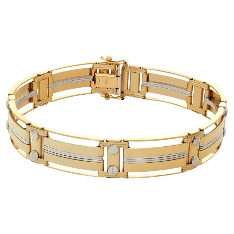 Mens 18k gold bracelet with unique design and screws