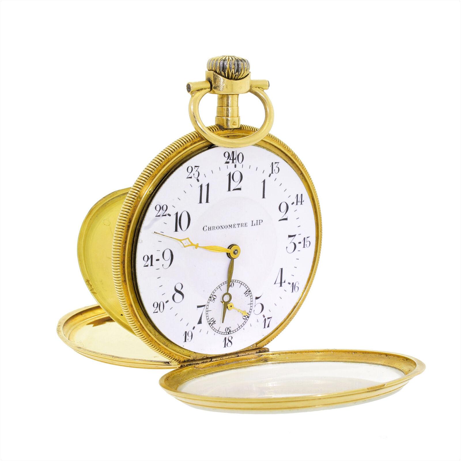 Men's 18 Karat Gold Lip Chronometre Dress Pocket Watch France Art Deco Case In Good Condition In Lauderdale by the Sea, FL