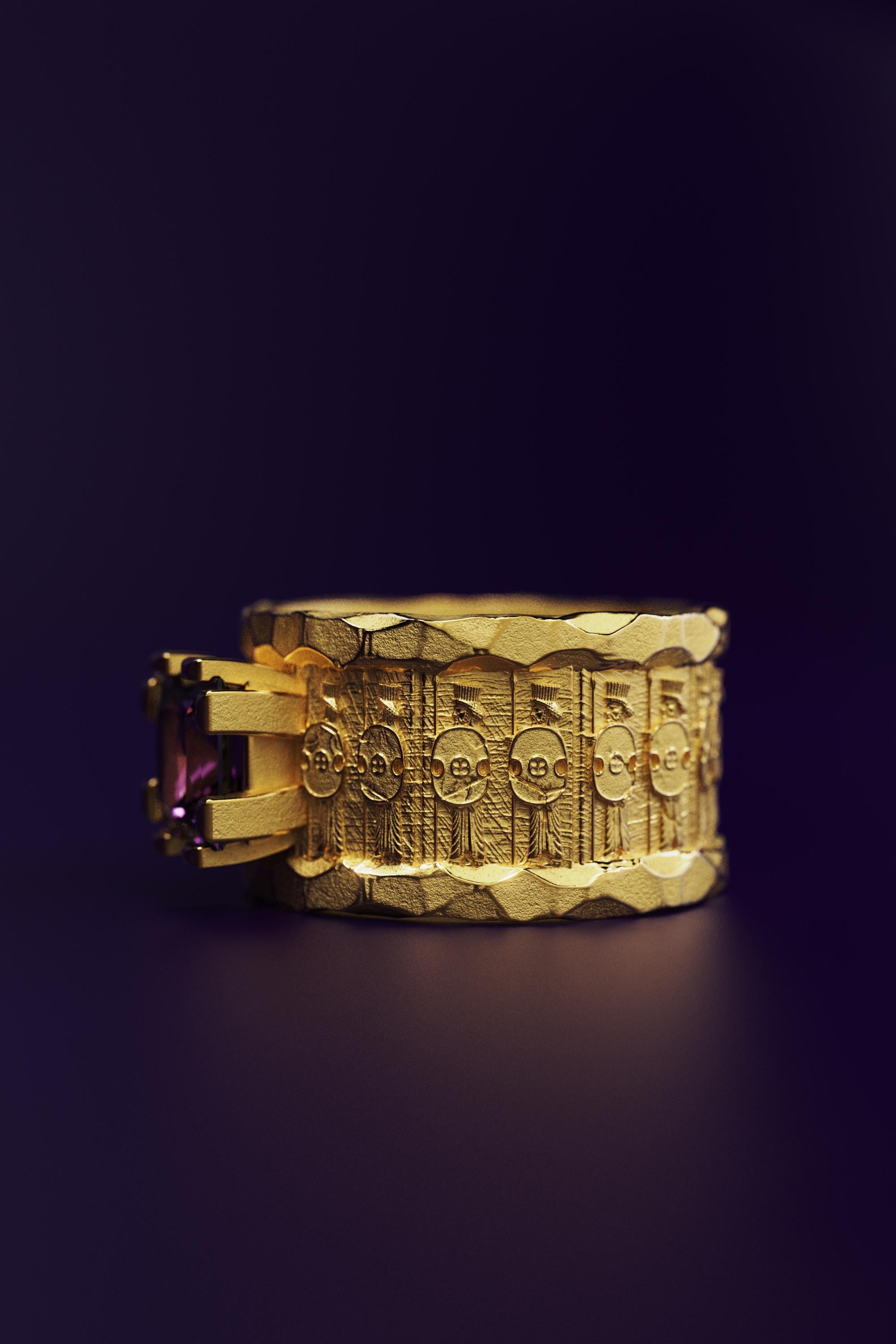 Men's 18k Solid Gold Ring With Amethyst  Persian Style Band  Oltremare Gioielli For Sale 8