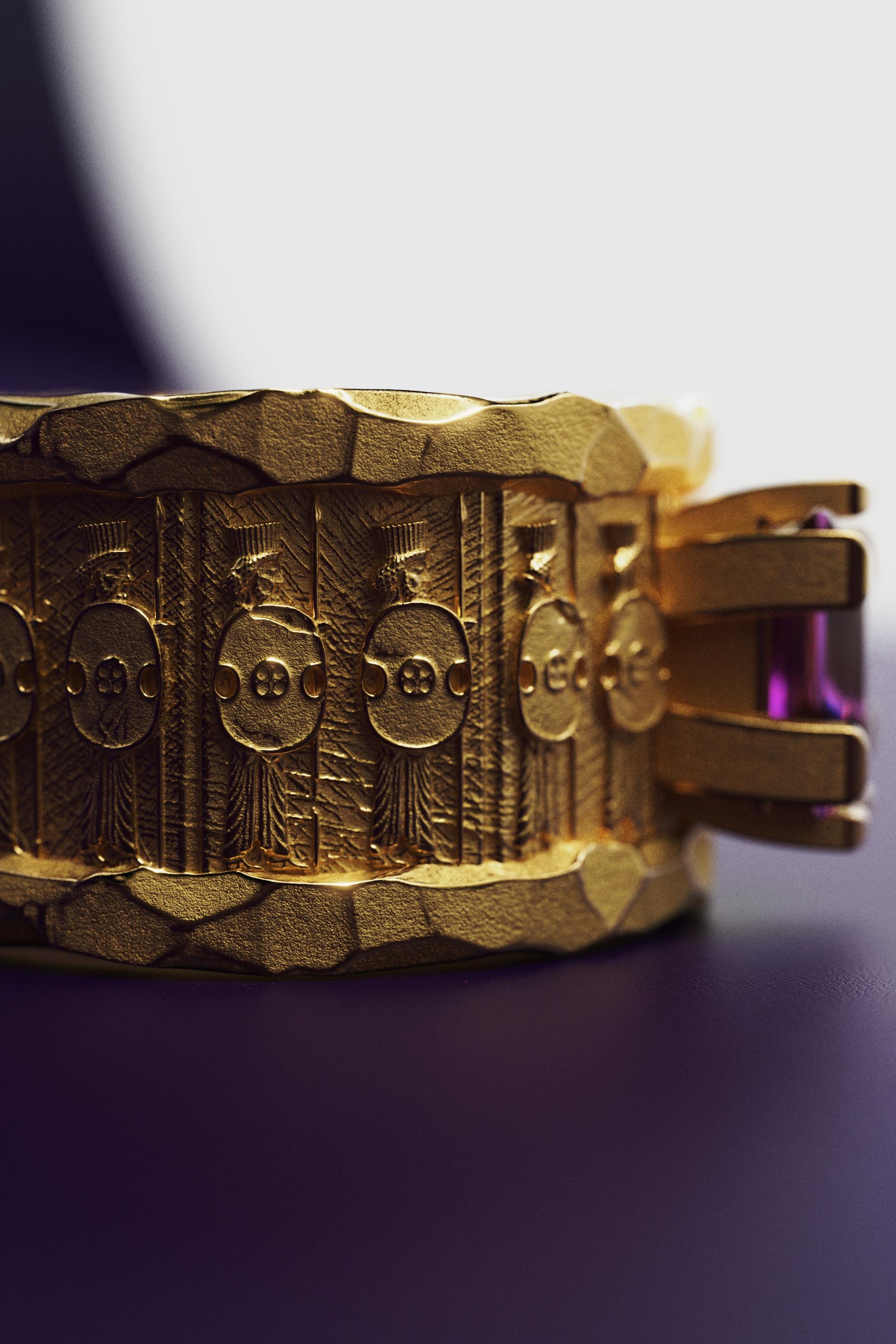 Men's 18k Solid Gold Ring With Amethyst  Persian Style Band  Oltremare Gioielli For Sale 10