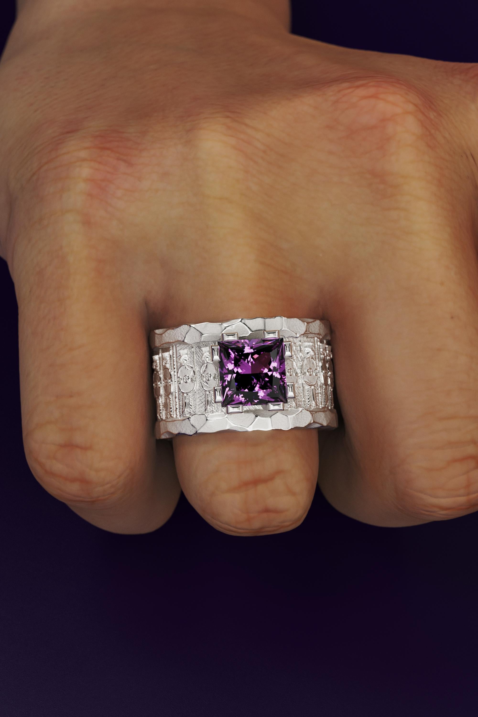 Men's 18k Solid Gold Ring With Amethyst  Persian Style Band  Oltremare Gioielli For Sale 5