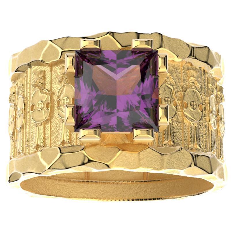 Men's 18k Solid Gold Ring With Amethyst  Persian Style Band  Oltremare Gioielli