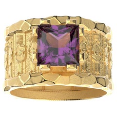 Bague pour homme en or massif 18k avec améthyste  Anneau de style persan  Oltremare Gioielli