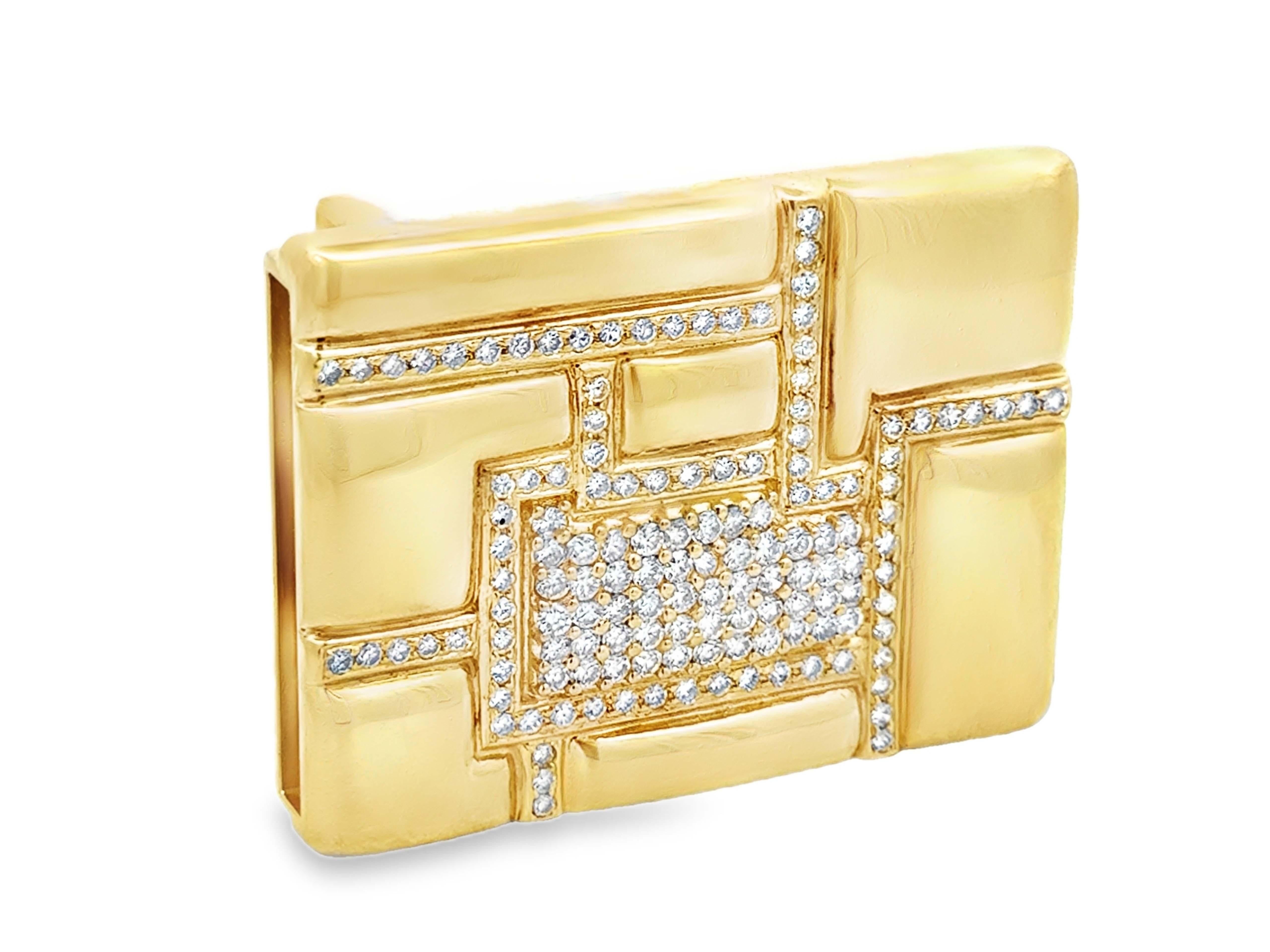 Modern Mens 18k Solid Yellow Gold and 2.5 Carat Diamond Belt Buckle For Sale
