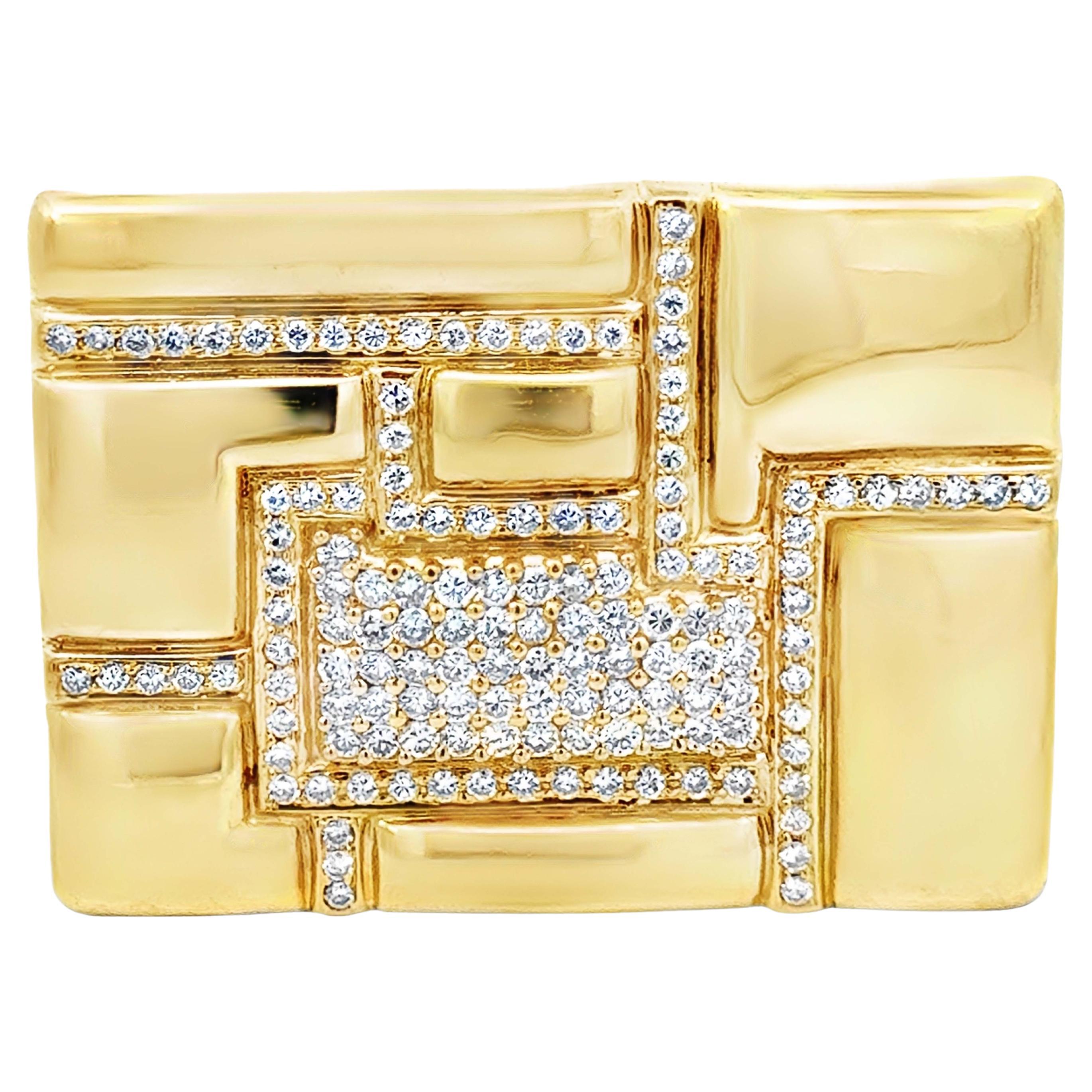 Mens 18k Solid Yellow Gold and 2.5 Carat Diamond Belt Buckle