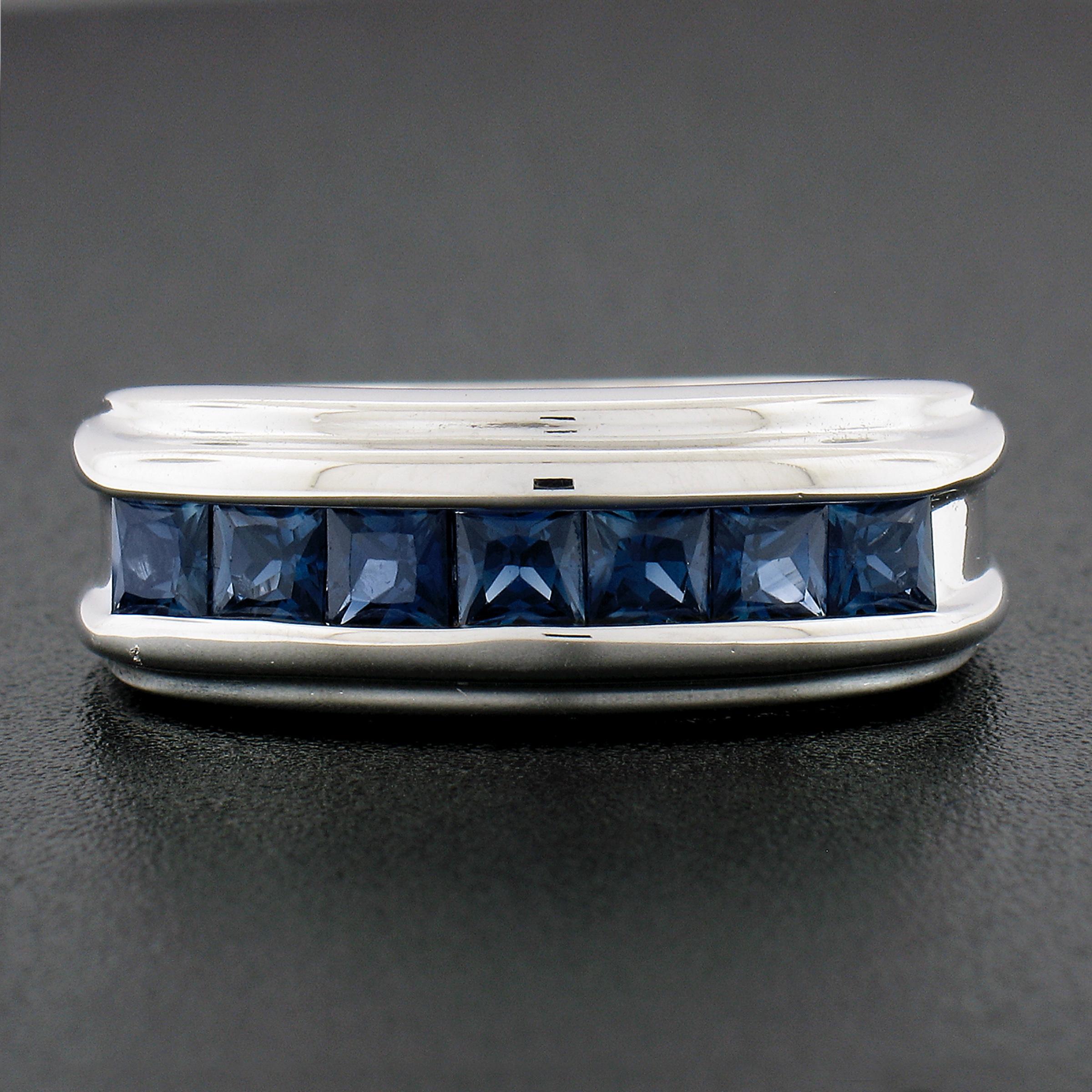 Square Cut Men's 18K White Gold 1.50ctw Square Sapphire Channel Set Polished Band Ring For Sale