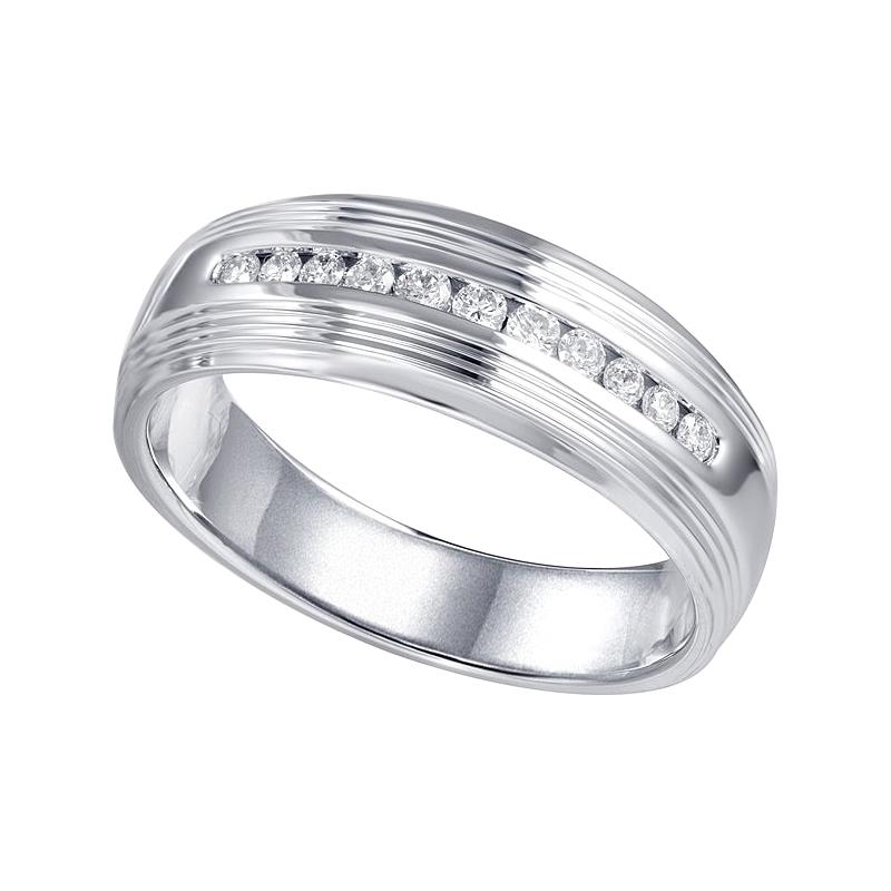 Mens 18 Karat White Gold Diamond Wedding Band Ring For Sale