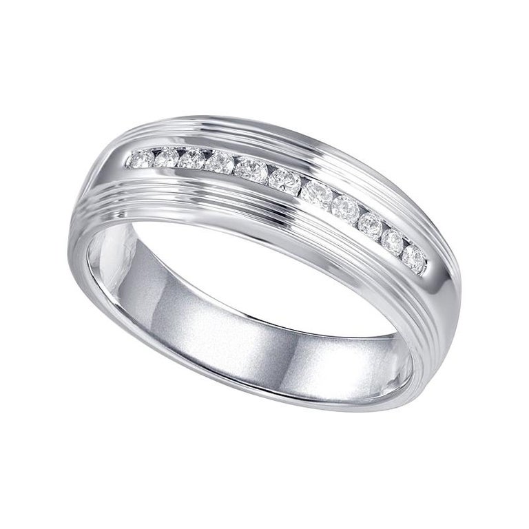 Mens 18 Karat White Gold Diamond Wedding Band Ring For Sale at 1stDibs ...