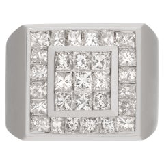 Men's 18k white gold princess cut chanel ring with 4.1 carats in diamonds