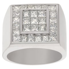 Men's 18k white gold princess cut chanel ring with 4.1 carats in diamonds