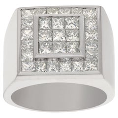 Vintage Men's 18k White Gold Princess Cut Chanel Ring with 4.1 Carats in Diamonds