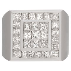 Men's 18k White Gold Princess Cut Channel Set Ring with 4.1 Carats in Diamonds