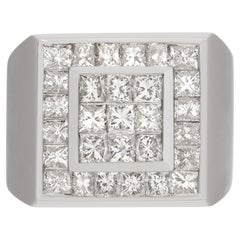 Vintage Men's 18k White Gold Princess Cut Channel Set Ring with 4.1 Carats in Diamonds