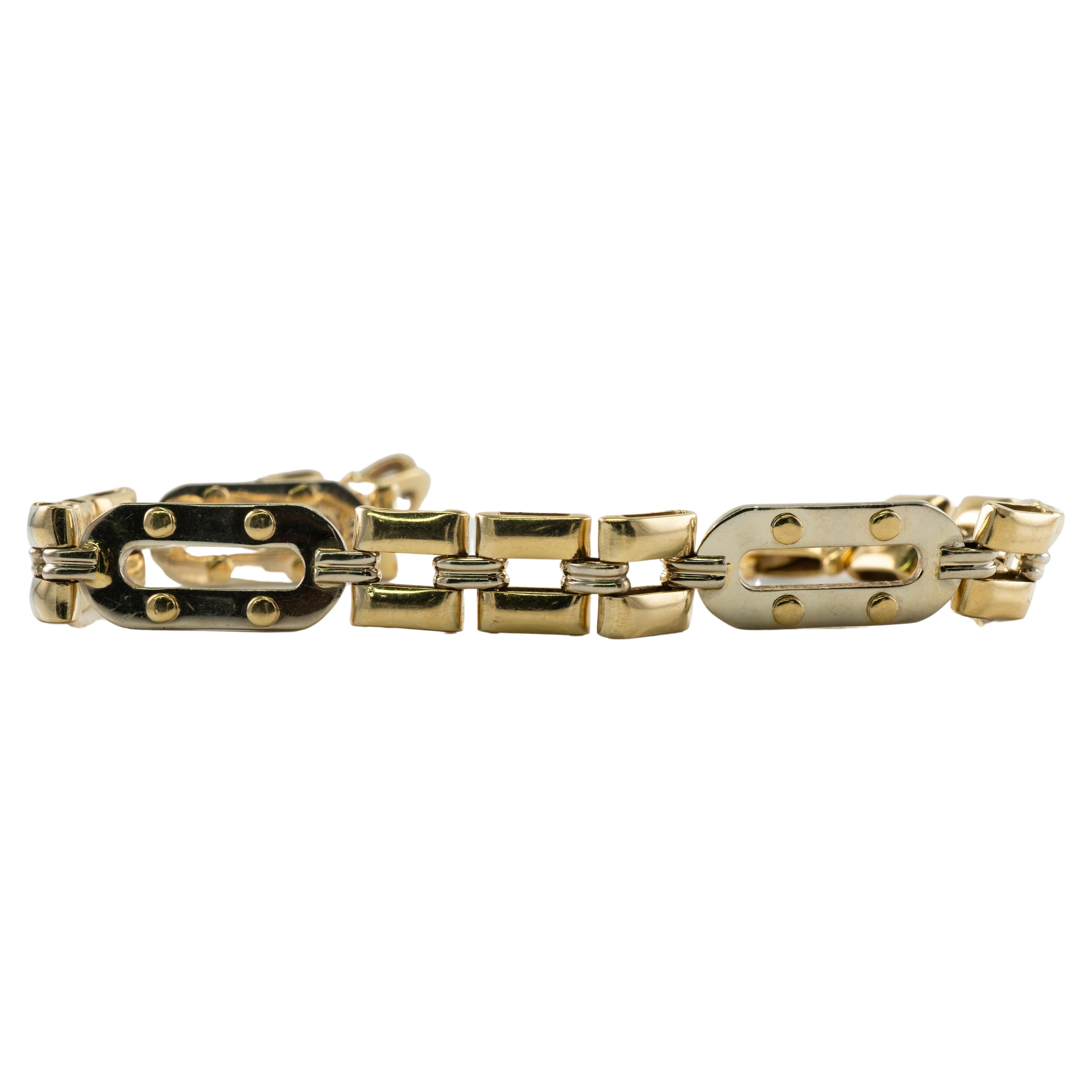 Bracelet pour hommes en or jaune et blanc 18 carats, 29 grammes, 21 cm de long
