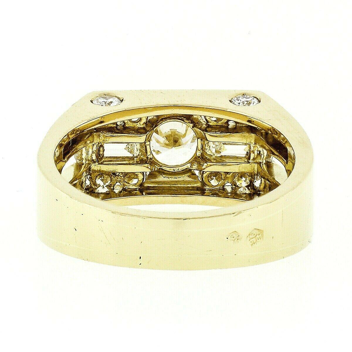 Men's 18k Yellow Gold 1.60ctw Round Brilliant & Baguette Cut Diamond Band Ring 1