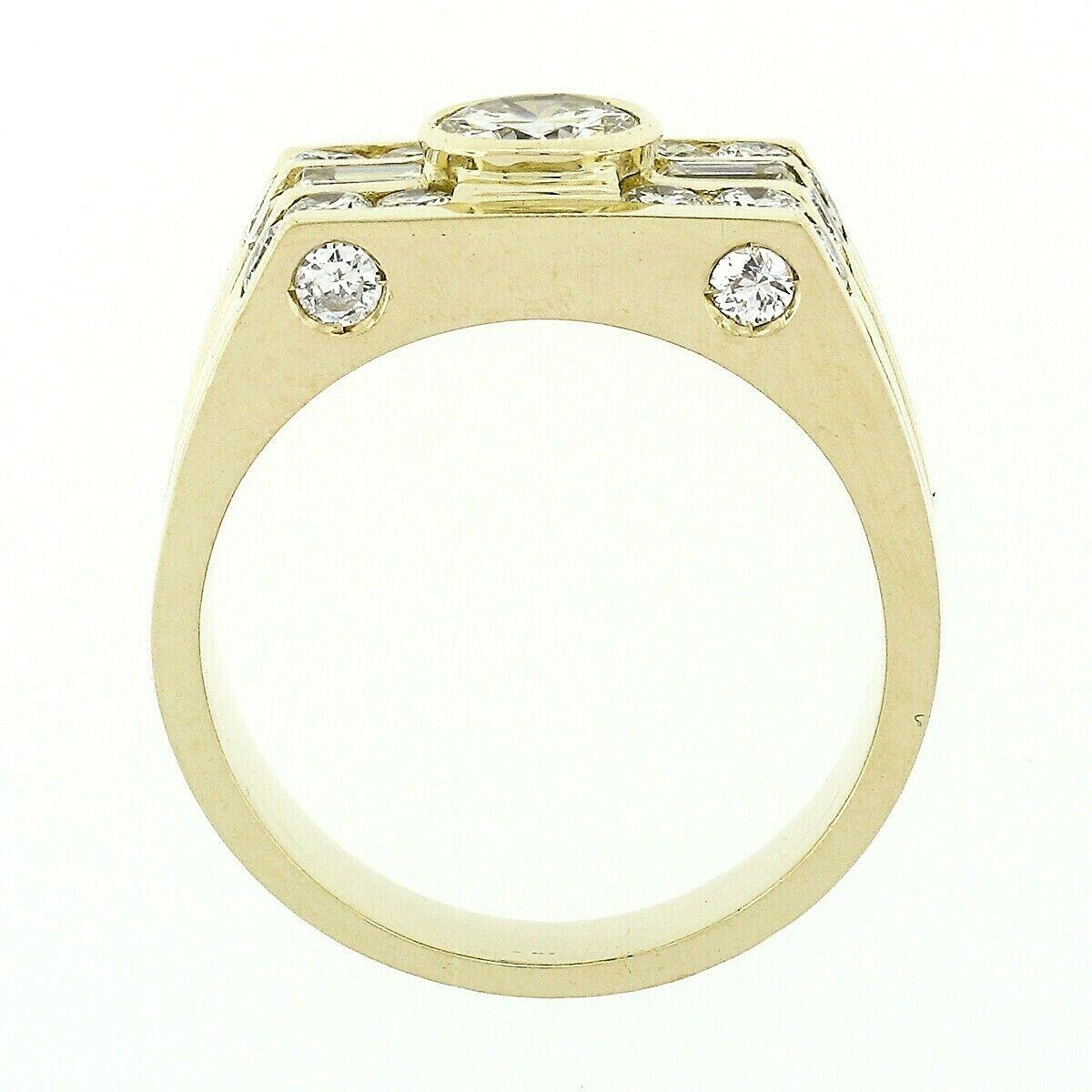 Men's 18k Yellow Gold 1.60ctw Round Brilliant & Baguette Cut Diamond Band Ring 3