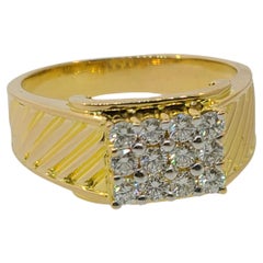 Retro Men's 18k Yellow Gold 3/4 Carat Diamond Cluster Ring