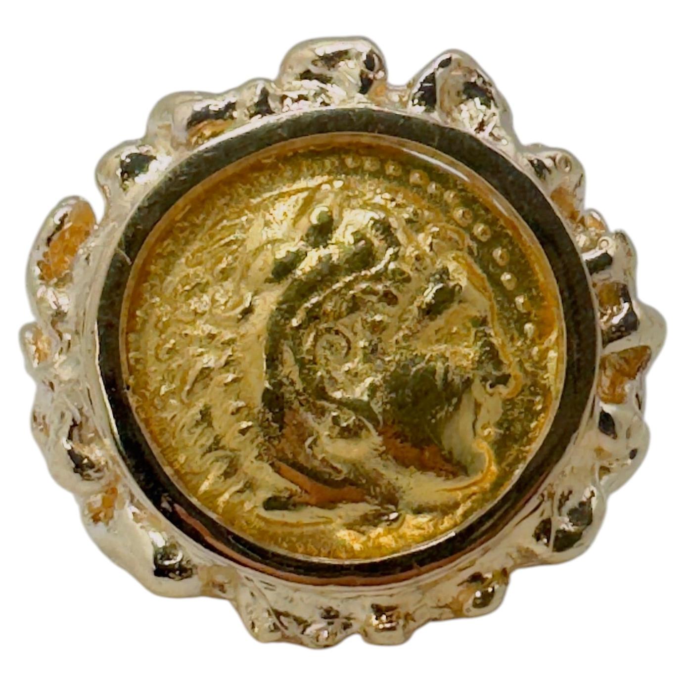 Men’s 18K Yellow Gold Alexander the Great Coin Ring
