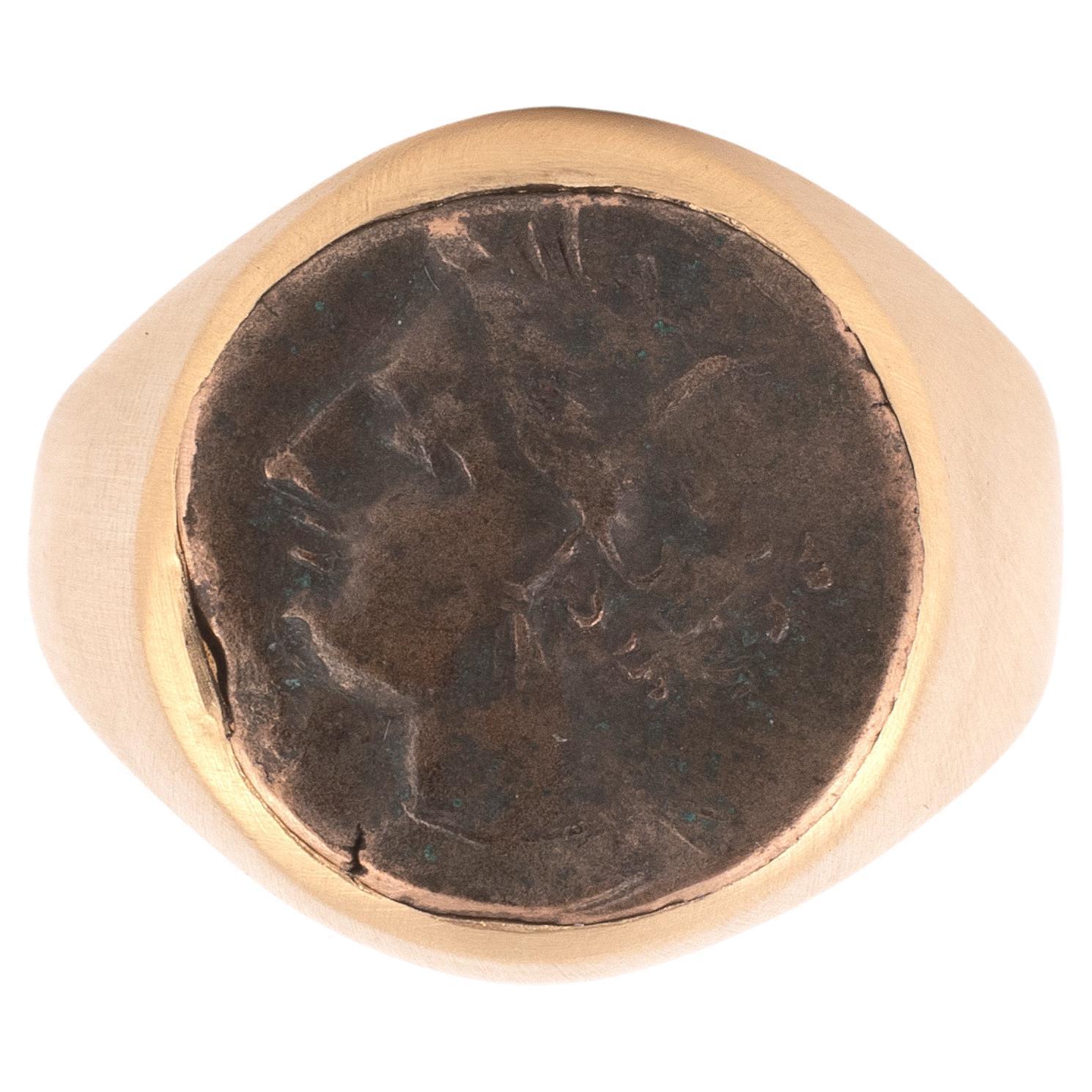 Women's or Men's Men's 18K Yellow Gold Ancient Tanit Coin Ring