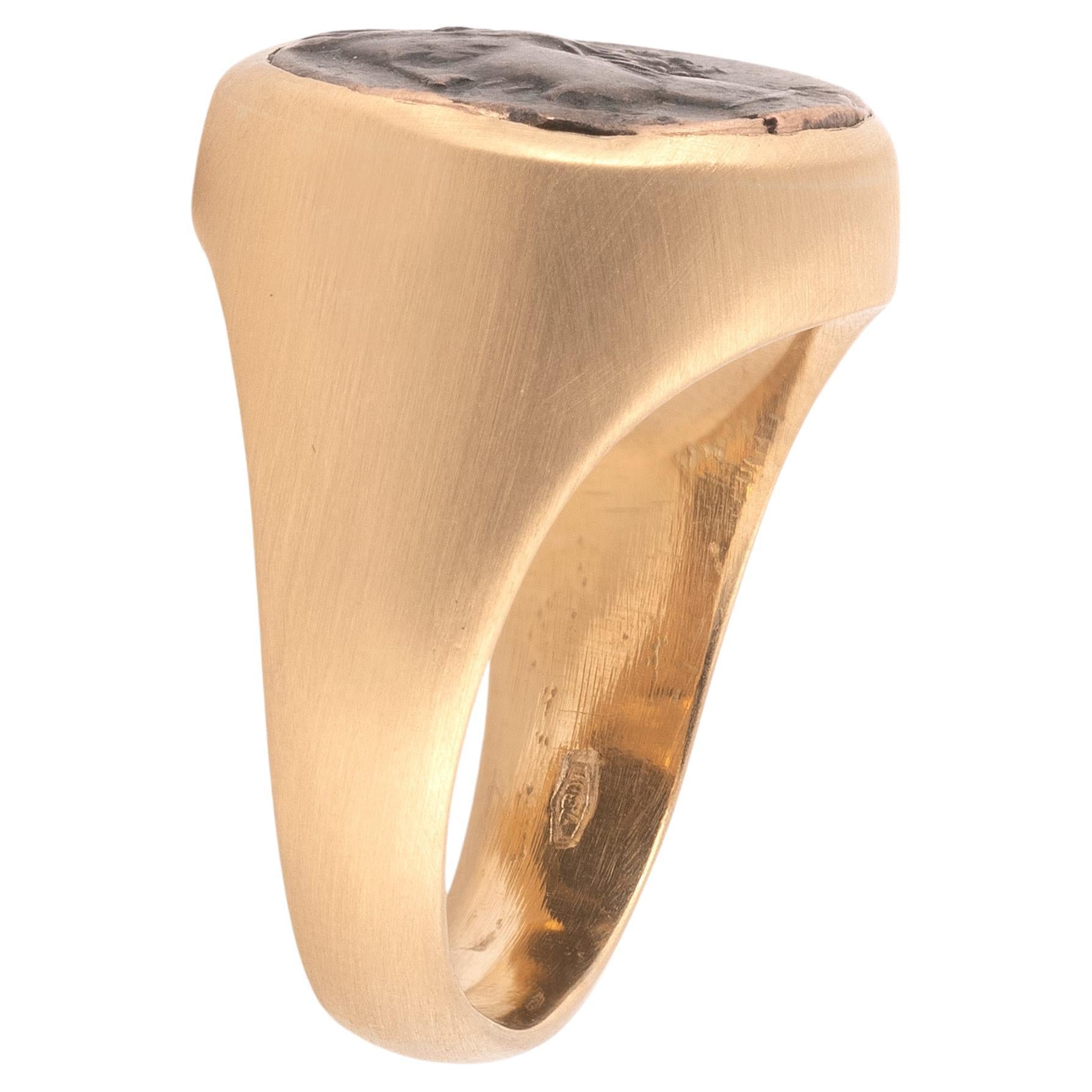 Men's 18K Yellow Gold Ancient Tanit Coin Ring 1