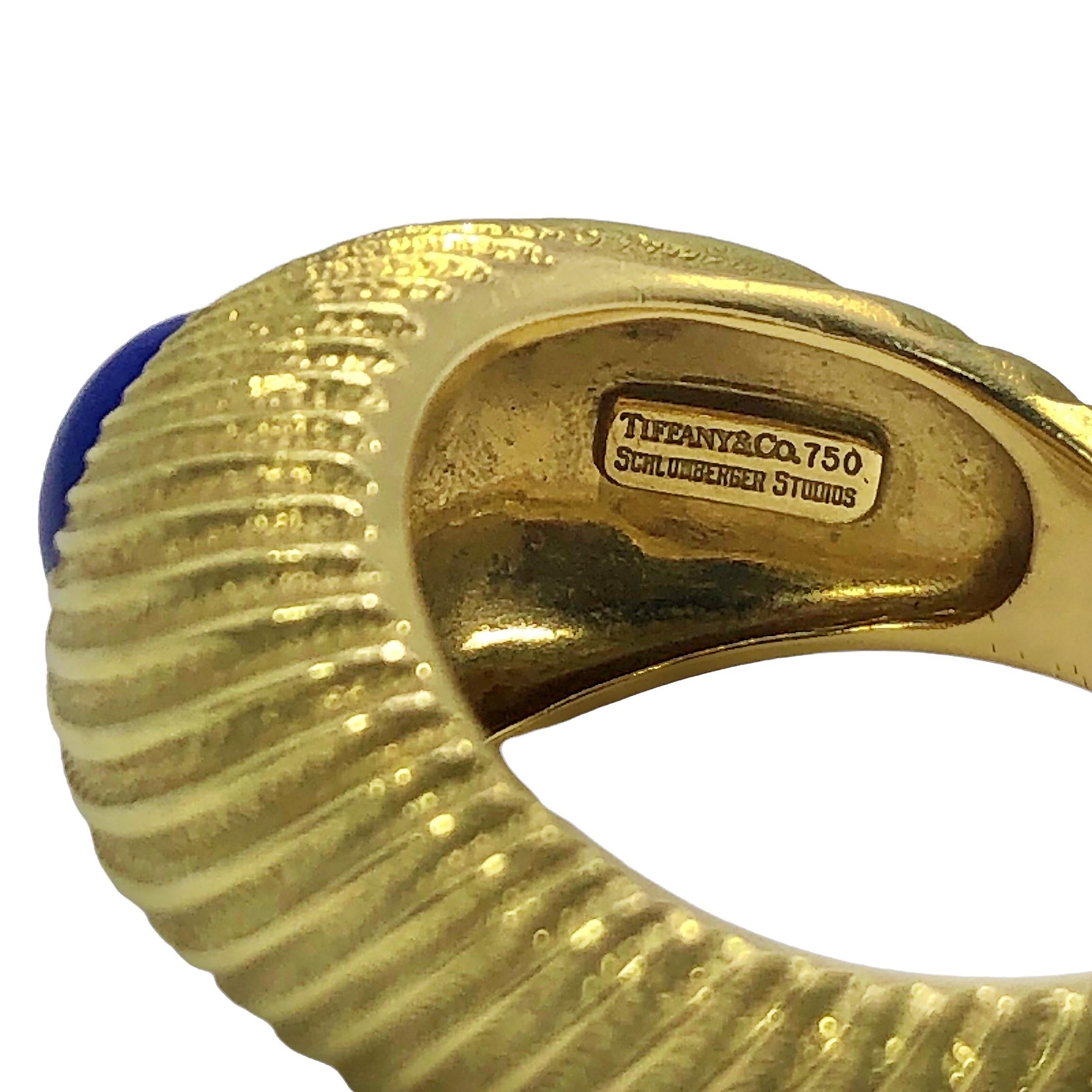 Men's Mens 18k Yellow Gold and Lapis-Lazuli Tiffany Schlumberger Ring For Sale