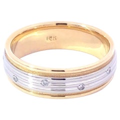 Mens 18k Yellow Gold and Platinum 2-Toned Diamond Wedding Band