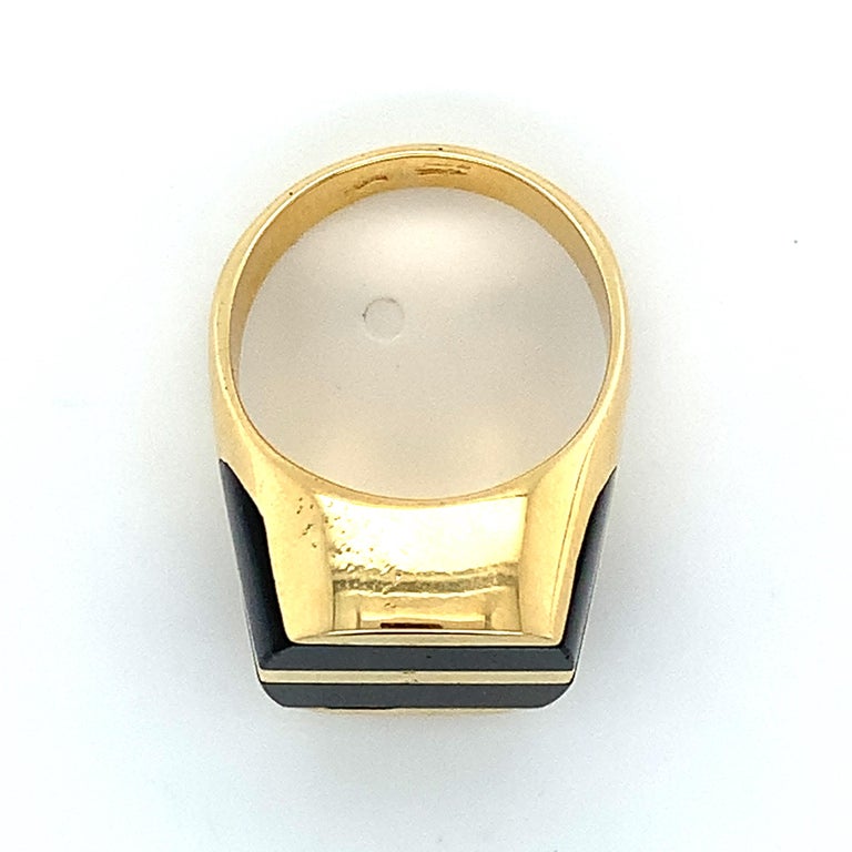Men's 18k Yellow Gold Black Onyx Two Row Inlay Signet Ring For Sale 5